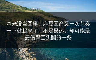 本来没当回事，麻豆国产又一次节奏一下就起来了，不是最热，却可能是最值得回头翻的一条