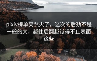 pixiv榜单突然火了，这次的后劲不是一般的大，越往后翻越觉得不止表面这些