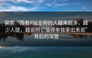 探索“围着P站全称的人越来越多，越少人提，越说明它值得单独拿出来说”背后的深意