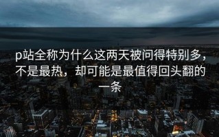 p站全称为什么这两天被问得特别多，不是最热，却可能是最值得回头翻的一条