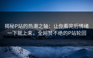 揭秘P站的热潮之轴：让你看完后情绪一下就上来，全网赞不绝的P站轮回