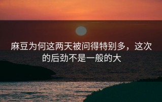 麻豆为何这两天被问得特别多，这次的后劲不是一般的大