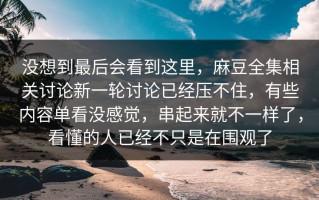没想到最后会看到这里，麻豆全集相关讨论新一轮讨论已经压不住，有些内容单看没感觉，串起来就不一样了，看懂的人已经不只是在围观了